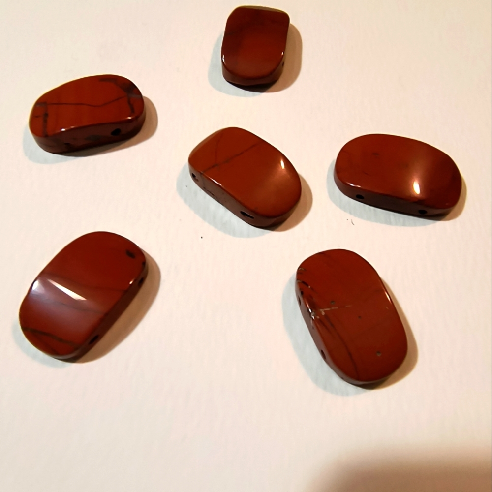 Red turquoise flat oval beads